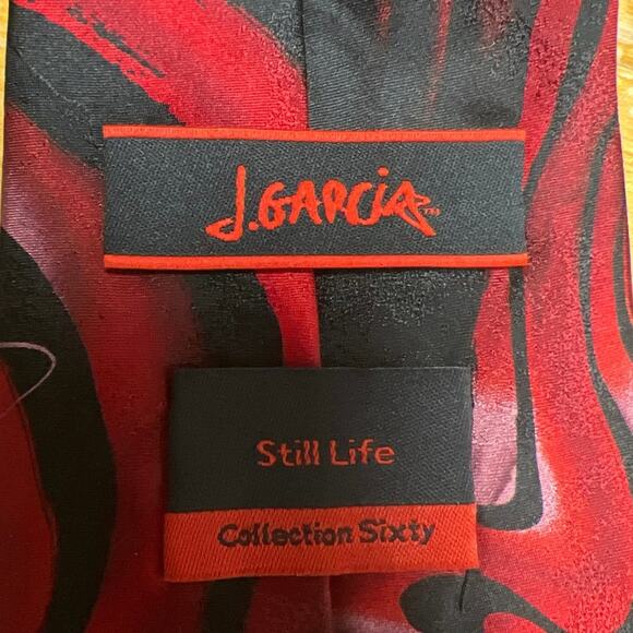 J. Garcia Still Life Collection Sixty Red Black Abstract Print 100% Silk Tie - Picture 3 of 5